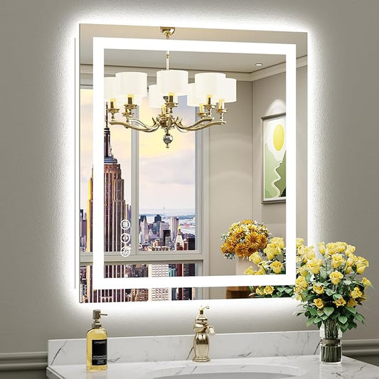28"x32" LED Bathroom Mirror with Lights, Backlit & Front Lit, Anti-Fog Lighted Bathroom Vanity Mirror for Wall, Memory Function, Dimmable, HD Tempered Glass, Shatter-Proof