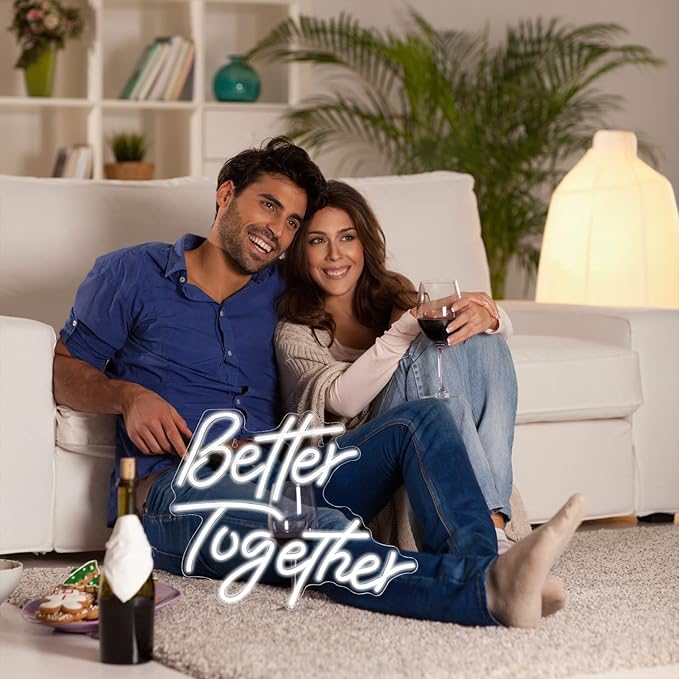 Looklight Better Together Neon Sign Led Lights Decor for Room Wedding White Neon Signs Letters Neon Light for Wall Decor Wedding Engagement Celebrate Party Connectivity