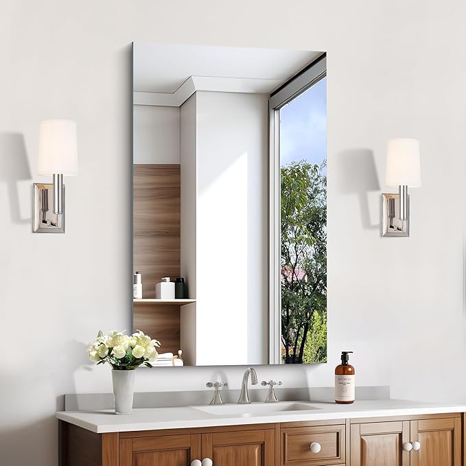 KOCUUY Frameless Mirror, 24"x40" Bathroom Mirror for Over Sink, Large Rectangle Mirror for Wall, Upgraded Shatterproof, Unframed Vanity Mirror for Bathroom, Bedroom, Living Room, Entryway