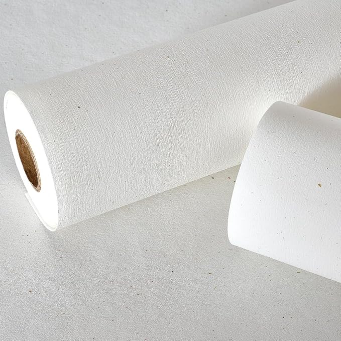 Matte White Grasscloth Textured Wallpaper Natural&Neutral&Handmade Style Thick Peel and Stick Removable for Bedroom,Office,Cabinet(16.5”x236.2”) (Leaves&Petals) M15