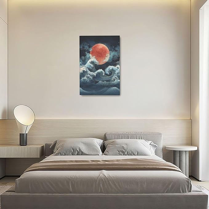 Japanese Wall Art The Great Wave Pictures Wall Decor Japanese Chinese China Sea Waves Canvas Prints Painting Asian Oriental Aesthetic Landscape Artwork Decorations for Bathroom Living Room Bedroom Kitchen Dining Room 16”X24”