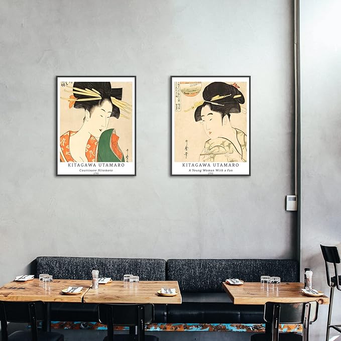 Berkin Arts Wall Art Unframed Prints Giclee Art Paper Set of 4, 11x14 inch Japanese Ukiyo-e Artwork, Office Decoration Elegant Women Portrait Illustrations Unique Gift Kitagawa Utamaro Prints