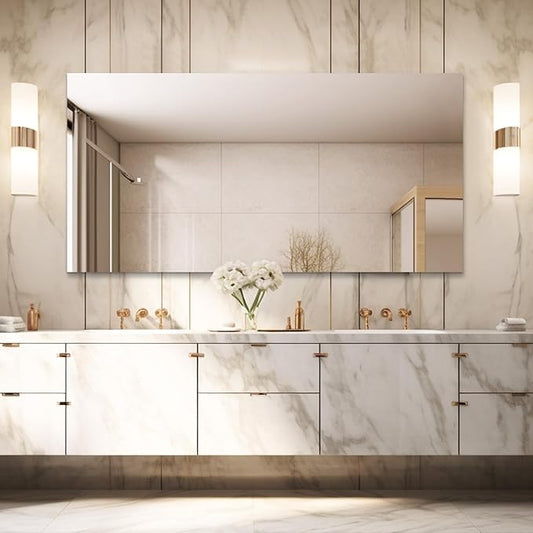 Mirrorons Large Mirror 60" x 28", Modern Rectangle Bathroom Mirror with Frameless Polished Edge, Hangs Horizontally or Vertically. Upgraded Shatterproof Bathroom Mirrors for Wall.