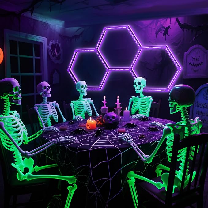 BRILLIHOOD 16 Pack LED Hexagon Blacklights, 112W, 3 Girds UV Black Light Fixture with US Plug for Neon Glow Party, Halloween, Body Paint and Art Displays in Large Space