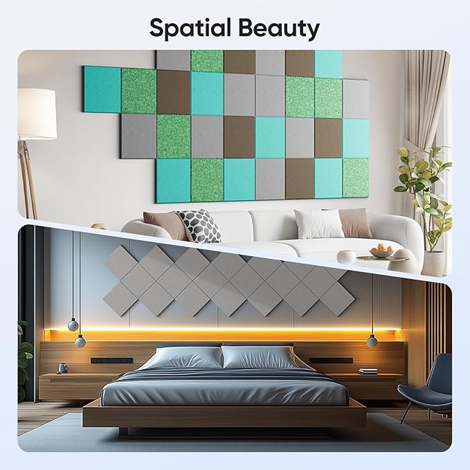 12 Pack 12" X 12" X 0.4" Acoustic Panels for Wall Sound Absorbing, Square Self-Adhesive Sound Panels, High Density Suitable for Multiple Scenarios(Ash Gray)