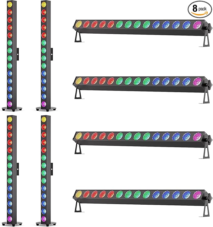 150W Stage Light Bar 14 LED RGBW COB Washer Stage Lights with DMX512 Pixel Control,Auto, Sound-Activated, Master/Slave for Church Christmas Wedding Dance(8PC)