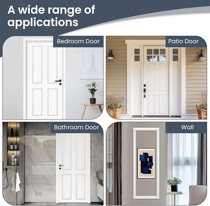 1 Set Peel and Stick Door Moulding Kit 3-Layer Premade Door Panels Molding Trim Self Adhesive 3D Trim for Mirror Window Frame Decor(Top 9"x34.6"*2, Bottom 9" X 25.4"*2)