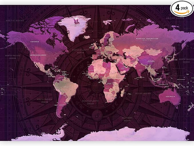 artgeist Premium Wall Mural World Map 79x55 in - XXL Non-Woven Wallpaper Fleece Wall Decor Photo Print Picture Image Design Home Map of The World k-A-0273-a-a