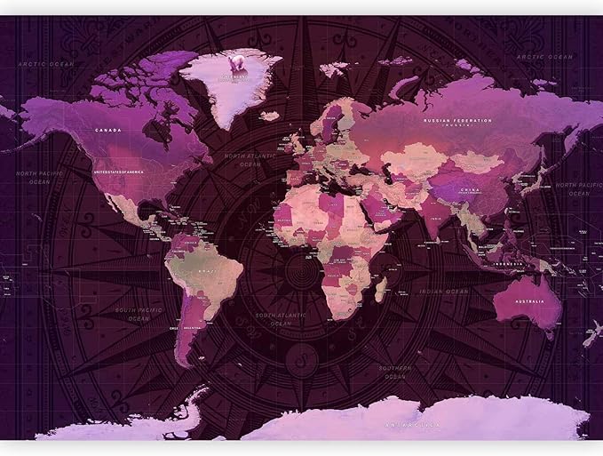 artgeist Wall Mural World Map 79x55 in - XXL Non-Woven Wallpaper Fleece Wall Decor Photo Print Picture Image Design Home Map of The World k-A-0273-a-a