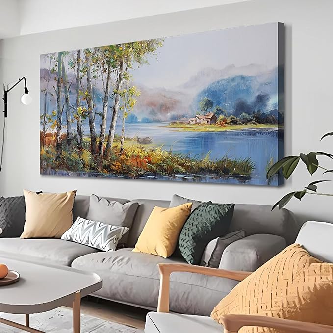 Arjun Landscape Canvas Wall Art for Living Room Nature Painting Bedroom Tree Scenery Textured Picture Framed Large Artwork Office Home Wall Decor, 40"x20"