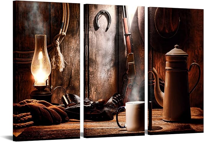 Nachic Wall Cowboy Canvas Wall Art 3 Pieces Pictures of American West Rodeo Cowboy Gloves in Vintage Style Canavas Prints Farmhouse Artwork Ready to Hang