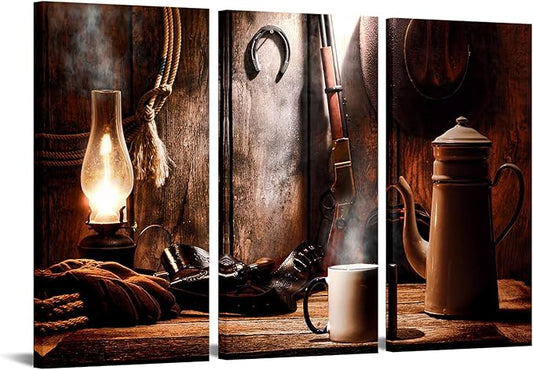 Nachic Wall Cowboy Canvas Wall Art 3 Pieces Pictures of American West Rodeo Cowboy Gloves in Vintage Style Canavas Prints Farmhouse Artwork Ready to Hang