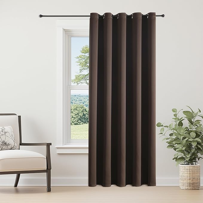 ChrisDowa Brownout Curtains 70 inches Wide for Bedroom - Extra Wide Grommet Thermal Insulated Room Darkening Curtains for Living Room (1 Panel, Brown, 70 x 84 Inch)