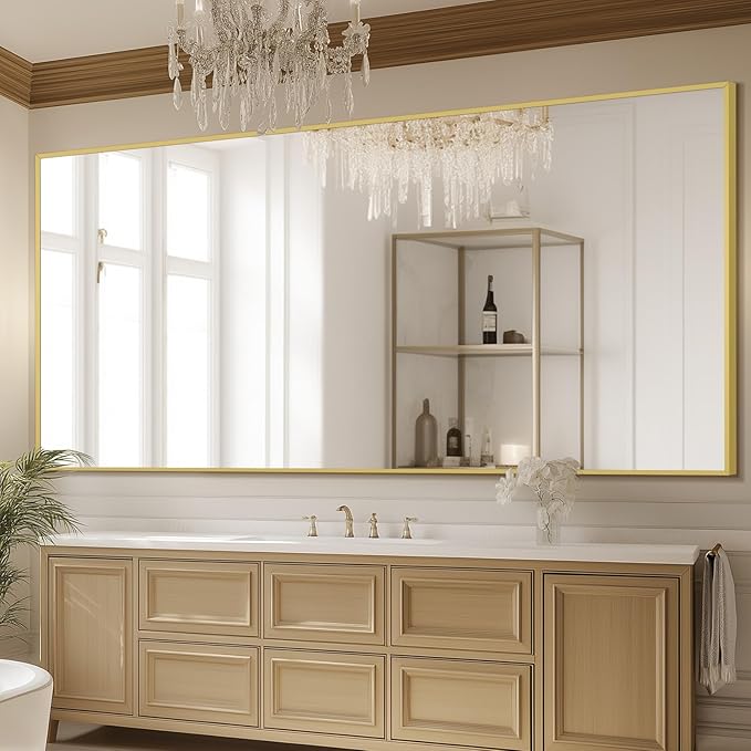 MELOMOIR 82"x44" Oversized Floor Mirror Freestanding, Oversized Mirror Full Length for Bedroom Living Room Dressing Room Gym Yoga Hair Salon, Gold Mirror Full Length with Shatterproof Tempered Glass