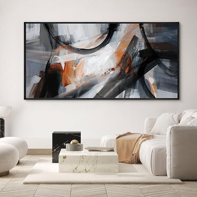 KLAKLA Wall Art for Living Room - Black and Orange Boho Abstract Canvas Framed Wall Decor Office Bedroom Art Modern Large Picture Artwork for Walls Prints Paintings Artwork 58x29 Inches