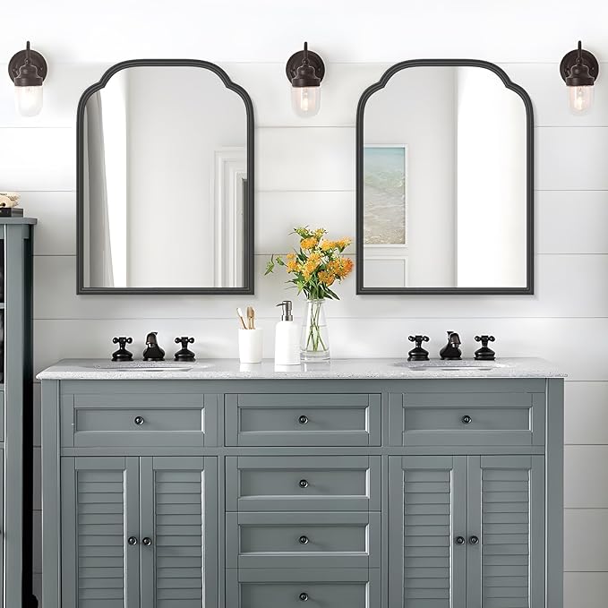 18X24 Inch Black Mirror for Wall with Metal Frame Rectangular Rounded Bathroom Vanity Mirror Anti-Rust, Hangs (Black 18" x 24")