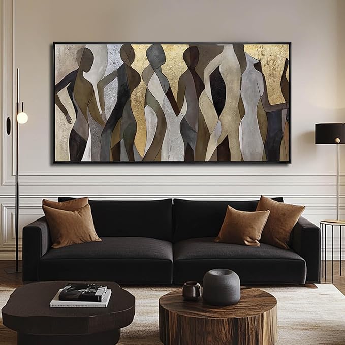 Artexist Figure Wood Wall Decor Neutral Wall Art Modern Poster Printing 24"x48" Picture for Bedroom Hanging Art for Dining Room Area