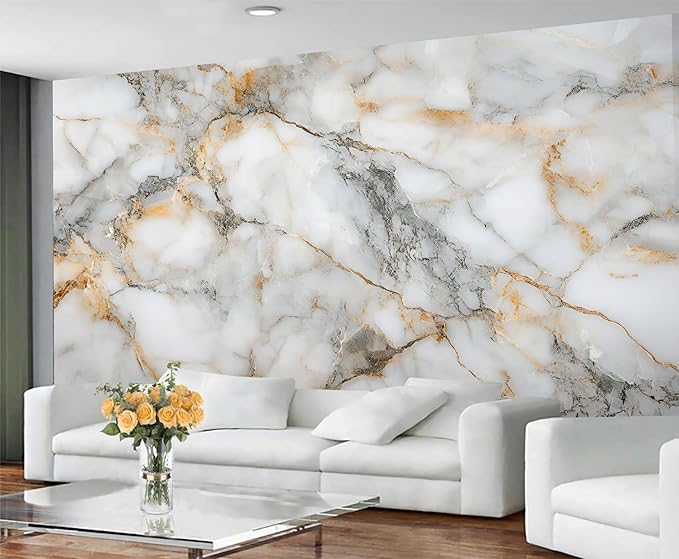 Modern Stylish Marble Mural Wallpaper, 3D Marble Murals, Abstract Cracked Texture Murals, Large Wallpaper for Living Room Bedroom Kids Room Home Decor Mural (Not Peel Stick)