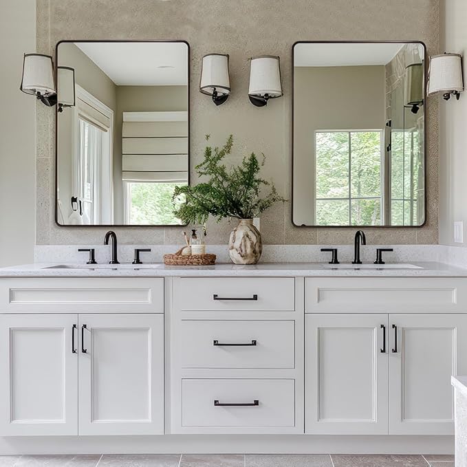 ANDY STAR 48x36 Inch Bronze Bathroom Mirror, Rounded Rectangle Oil Rubbed Bronze Mirrors for Bathroom,Tube Metal Framed, 1’’ Deep Wall Mounted Vertically/Horizontal