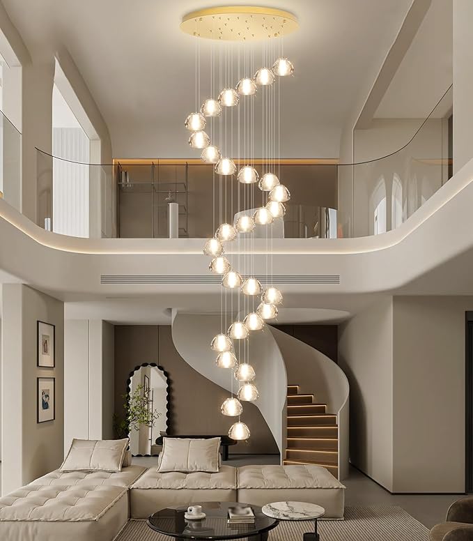 30-Lights Modern Chandeliers for High Ceiling Large Crystal Chandeliers LED Long Handing Light Fixture for Entrance Hallway Foyer Staircase 3000K