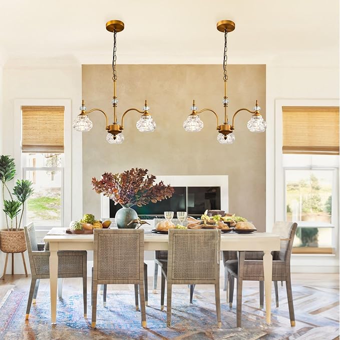 Black Chandelier, 3-Light Vintage Crystal Chandeliers for Dining Room, Industrial Foyer Lighting Fixtures, Kitchen Island Lighting, Modern Farmhouse Hanging Pendant Lights for Living Room, Bedroom