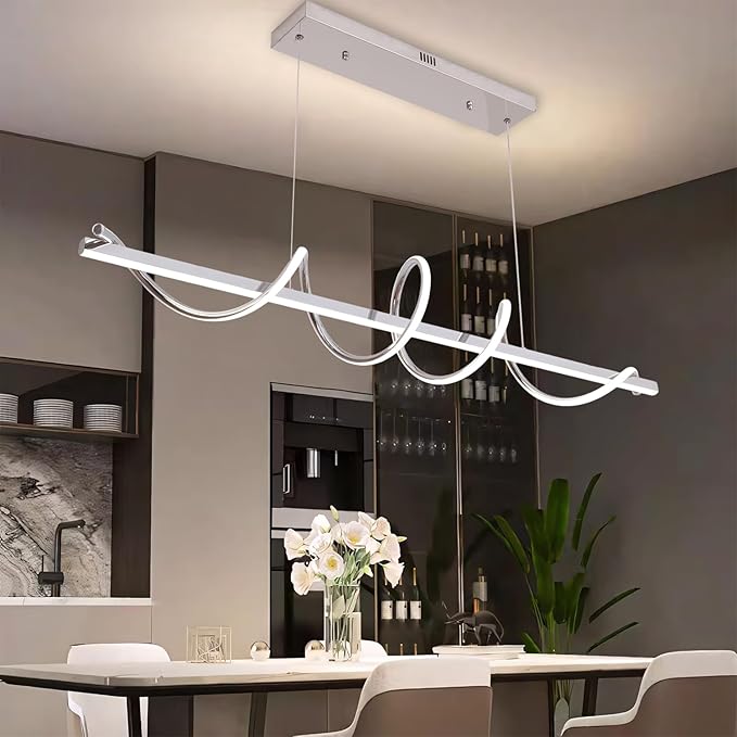 Modern LED Pendant Light for Kitchen Island Lighting,Dimmable Modern Chandelier Color Changing 3000K-4000K-6500K Creative Snake-Shaped Twist Design for Dining Room -Electroplated Chrome
