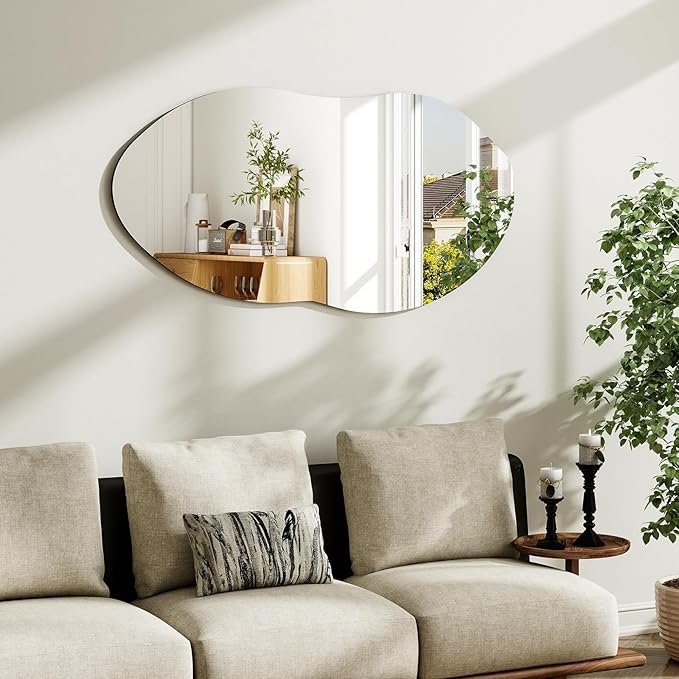 36'' x 20'' Irregular Wall Mirror, Asymmetrical Vanity Mirror for Bathroom, Living Room, Bedroom, Entryway, Modern Wavy Shape for Home Decor Hanging