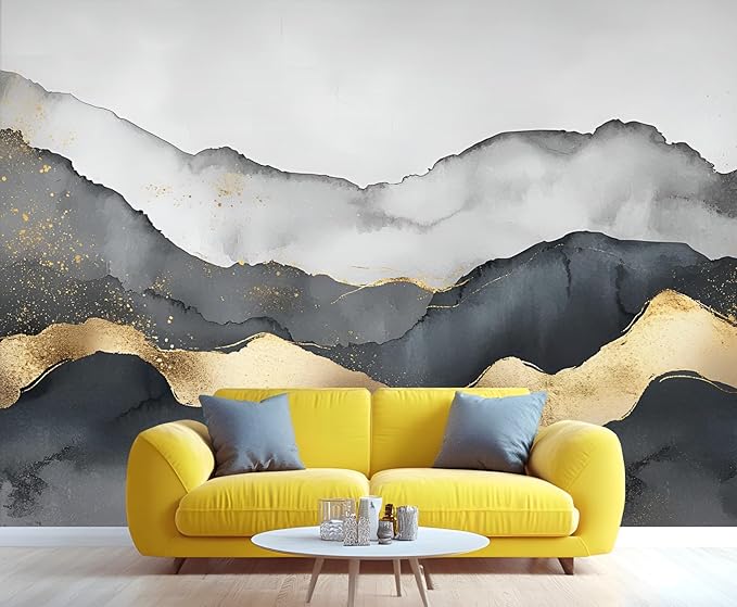 Black Gold Mural Wallpaper, Modern Fashion Marble Murals, Abstract Gradient Art Murals, Large Wallpaper for Living Room Bedroom Kids Room Home Decor Mural (Not Peel Stick)