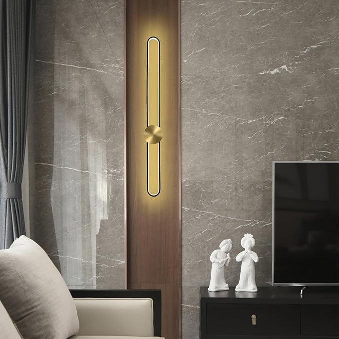 Modern Wall Sconce Dimmable 3000K/4000K/6000K LED Wall Light Fixture, Hardwired Wall Lamp for Living Room, Dining Room, Bedroom, Hallway, Lobby, Entryway (Brushed Black, 22inch/H56cm)