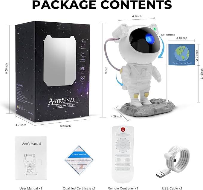 LUXONIC Galaxy Astronaut Projector with Bluetooth Music Speaker,Remote Control&Timer,Nebula Star Space Buddy Projector Light for Family Friends Gift,Bedroom Gaming Room Decor