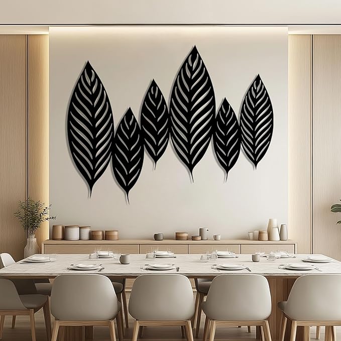 Chaser of Light Metal Leaf Wall Decor, Large Leaves Metal Wall Art, Minimalist Wall Art, Boho Wall Sculpture, Nature Decorations for Living Room, Bedroom (White, 19"x14"/47x37cm)