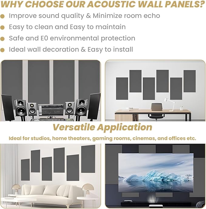 6 PCS Acoustic Panels, Large Soundproof Wall Panels, Professional Fiberglass Sound Absorbing Panels, 23.6x11.8 Inches Sound Proof Foam Panels for Walls, Studio Home Offices (Black)