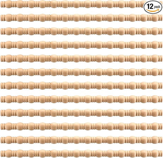 Nuanchu 12 Pcs Unfinished 3D Decorative Wood Trim Molding 15.75 Inch Decorative Wood Molding Cute DIY Trim for Home Wall Cabinet Shelf Window Door (Gourd Line,20mm)