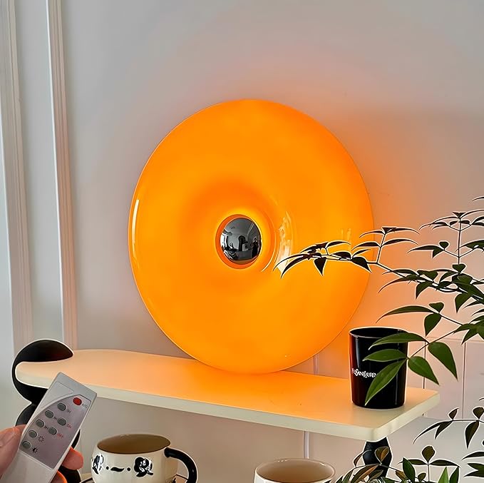 Creative Design Atmosphere Donut Lamp, Plug- in Bedsided Wall Sconce Or Ambient Lighting, Modern Orange Donut Light for Warm Decoration,Cute Table Light for Children's Room Or Living Room