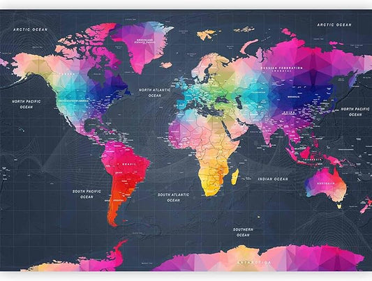 artgeist Premium Wall Mural World Map 157"x110" - XXL Non-Woven Wallpaper Fleece Wall Decor Photo Print Picture Image Design Home Map of The World k-A-0126-a-a