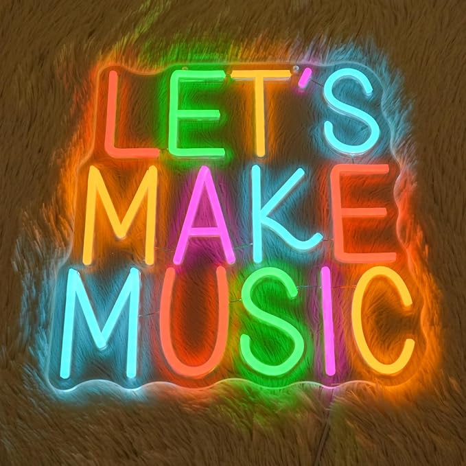 Let's Make Music Neon Sign Music Neon Light for Wall Decor Colorful Letter Led Neon Signs Classoom Led Neon Lights for Recording Studio Decoration