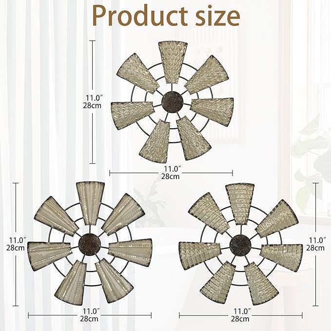 Briful 12" Wall Décor Pack of 3 Metal White & Black Windmill Radial Plate Wall Art Modern Accent Hanging Wall Decorations For Home Office Living Room Wall Sculptures