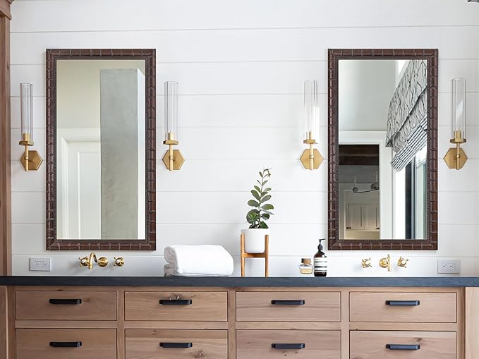 Large Mirrors for Wall Decor, 48'' x 24'' Antique Brozne Wall Mirror with Bamboo-Joint Design, Rectangular Decorative Mirrors for Bathroom, Entryway, Dining Room, Fireplace