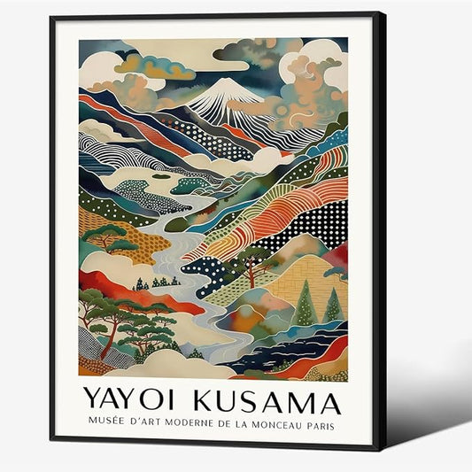 Japanese Canvas Wall Art Ya.yoi Kus.ama Mount Fuji Posters Asian Landscape Pictures Prints Modern Nature Mountain Artwork for Bathroom Living Room Bedroom Office Home Decor 11x14 inch Black Framed