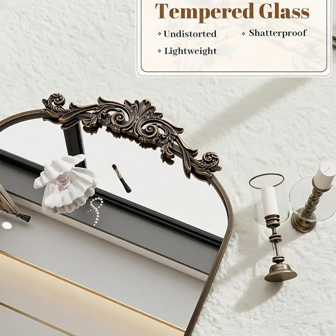 Arched Full Length Mirror, 71"x28" Full Body Mirrors with Carved, Floor Mirror for HomeDecor, Standing/Halling Large Wall Mirror for Bedroom, Living Room, Cloakroom, Bronze, Retro Style