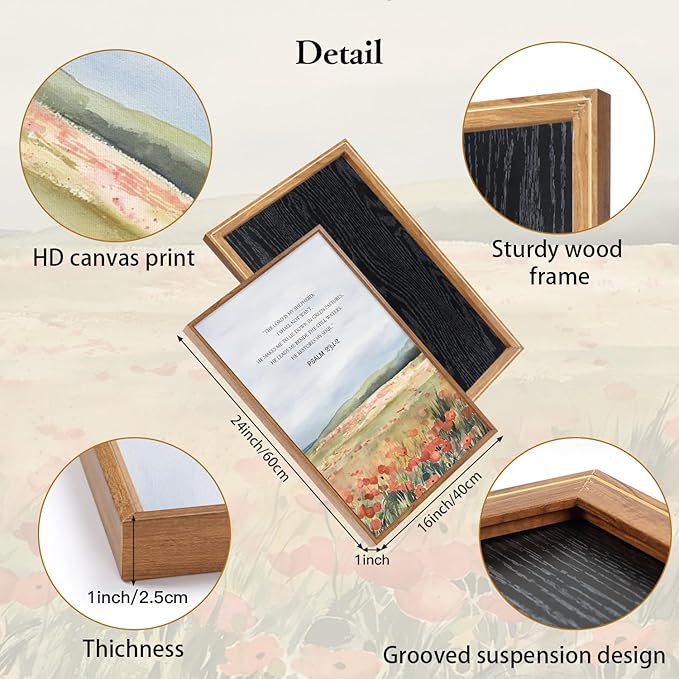 CHDITB Framed Canvas Art Print, Nature Flowers Christian Wall Decor, Floral Spiritual Scripture Wall Painting, Vintage Church Biblical Verses Art Prints for Zen Room Yoga Room Decor 16"x24"x3