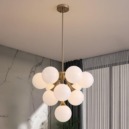 Mid Century Modern Chandelier,Gold Globe Sputnik Chandeliers,10 Lights Pendant Lighting Fixture, for Dining Living Room, Kitchen Island