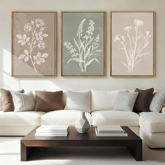 Anyzal Neutral Botanical Wall Art Boho Plant Artwork Farmhouse Floral Painting for Living Room Bedroom Dining Room 16x24 Inch Set of 3