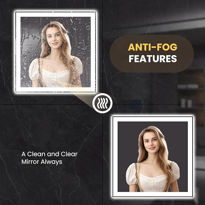 LOAAO 32"X32" LED Bathroom Mirror Black Framed, Anti-Fog, Dimmable, Lighted Bathroom Vanity Mirror for Wall, Memory Function, Tempered Glass