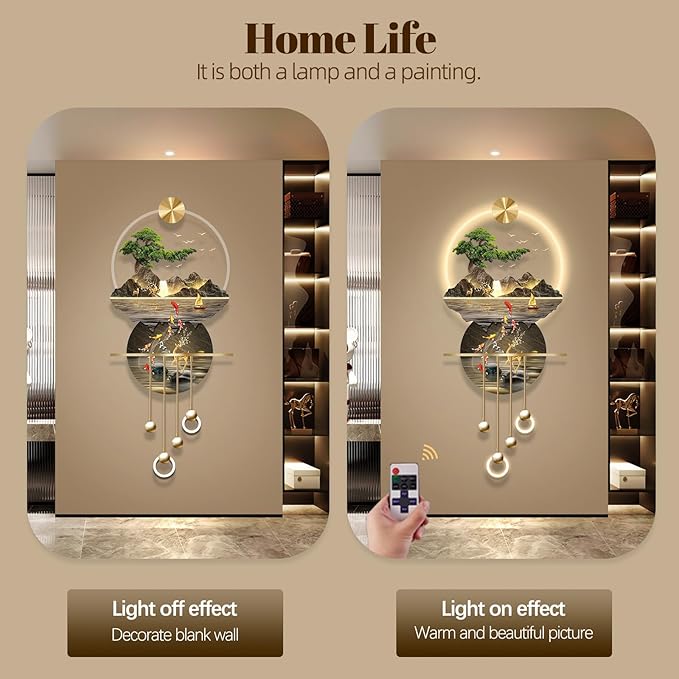 LED Light Art Wall Decor, Modern Home Decor Wall Sculpture with Lights, Walls Art Decorations Lamp, Walls Arts Decors Sculptures Large, Plug-in Power Supply, Gold C, 23x53IN