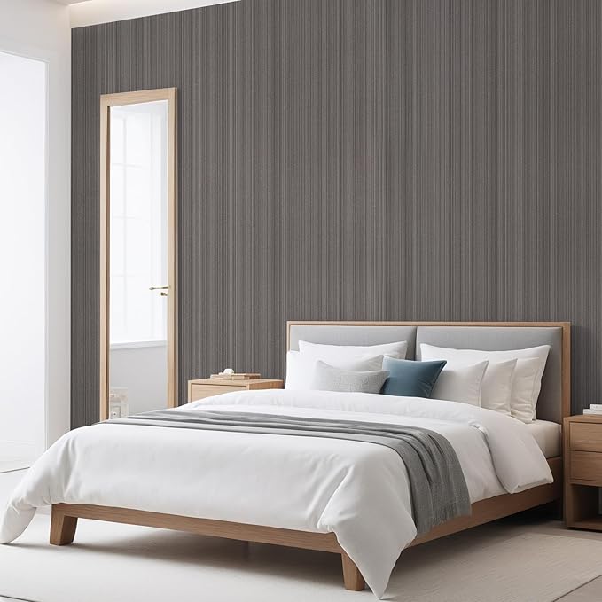 Brown Grasscloth Peel and Stick Wallpaper Linen Wallpaper 15.7" x 196" Vintage Texture Contact Paper Self-Adhesive Faux Grasscloth Wall Paper for Room Walls, Cabinets, Furniture, Shelf Linen