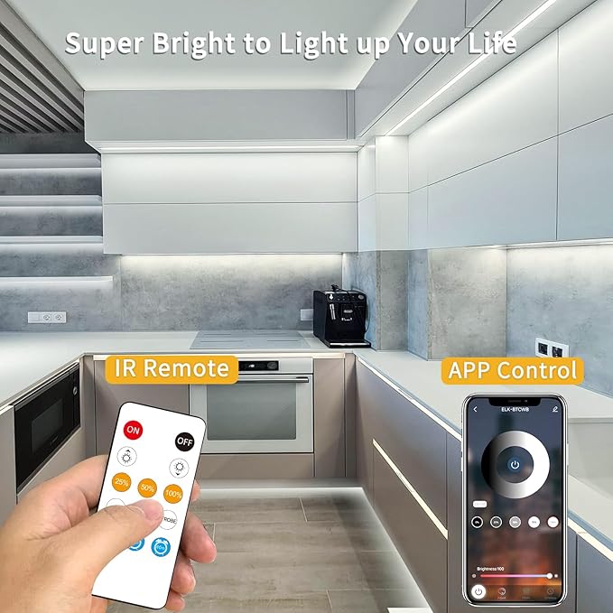 COB LED Strip Lights 100ft,6000K DC 24V Dimmable White Flexible LED Rope Lights for Bedroom,with Remote and app Control LED Lights Strip for Living Room, Shelf, Cabinet