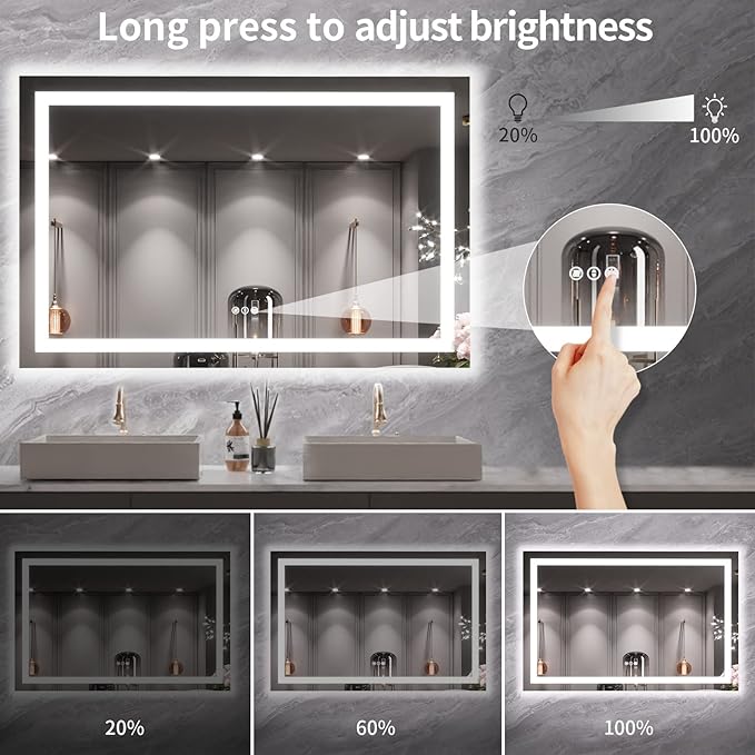 LOAAO 55X36 LED Bathroom Mirror with Lights, Anti-Fog, Dimmable, Backlit + Front Lit, Lighted Bathroom Vanity Mirror for Wall, Memory Function, Tempered Glass, ETL Listed
