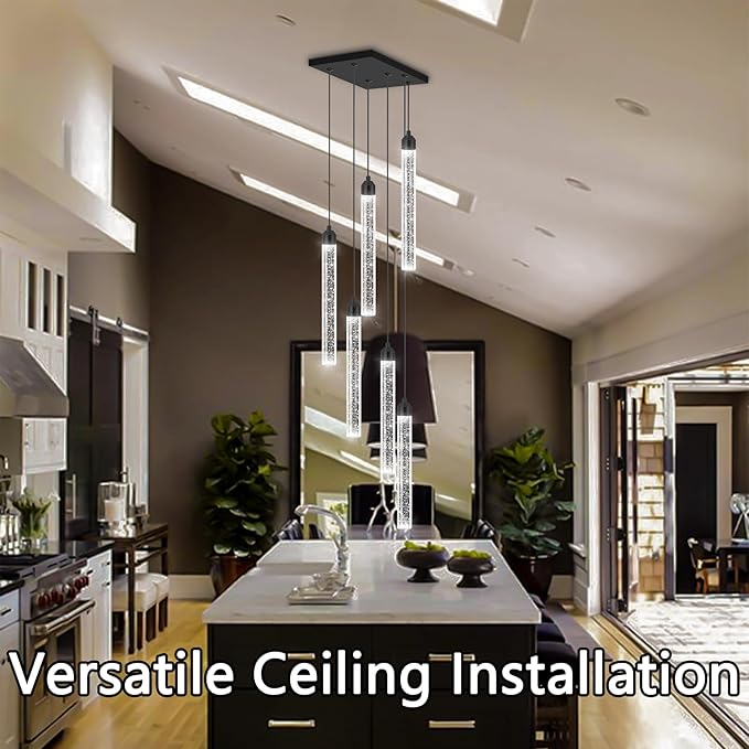 Modern Crystal Pendants Lighting Mini Chandelier for Kitchen Island LED Dimmable Ceiling Handing Lighting Adjustable Flush Mount Ceiling Light for Dining Room Hallway