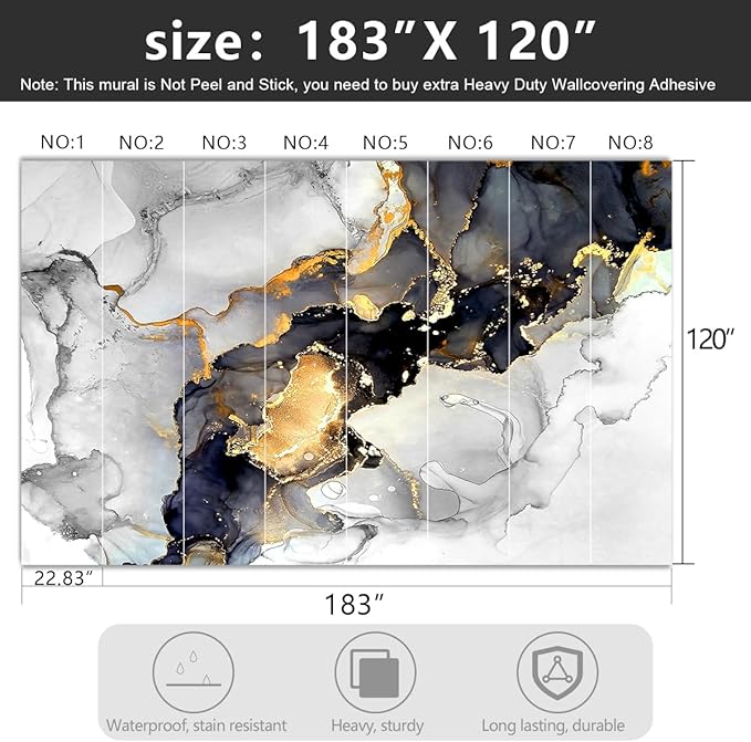 -Grey and White Marbled Fabric Wallpaper Living Room Abstraction Art Bedroom Bathroom Large Wall Mural- 183"x120"（ not Peel and Stick）